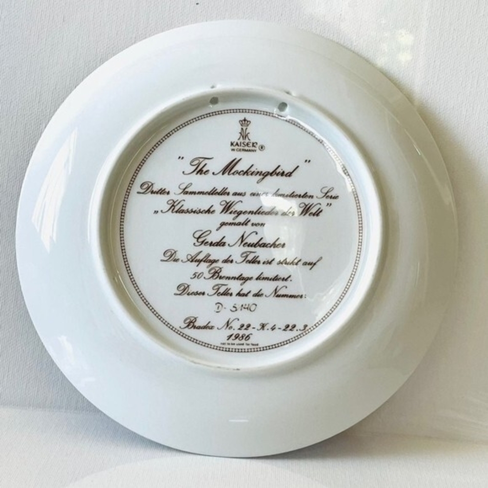 Kaiser W Germany Mocking Bird Souvenir Plate 7.5" Ceramic Collector 1986 w Stand - Picture 2 of 3